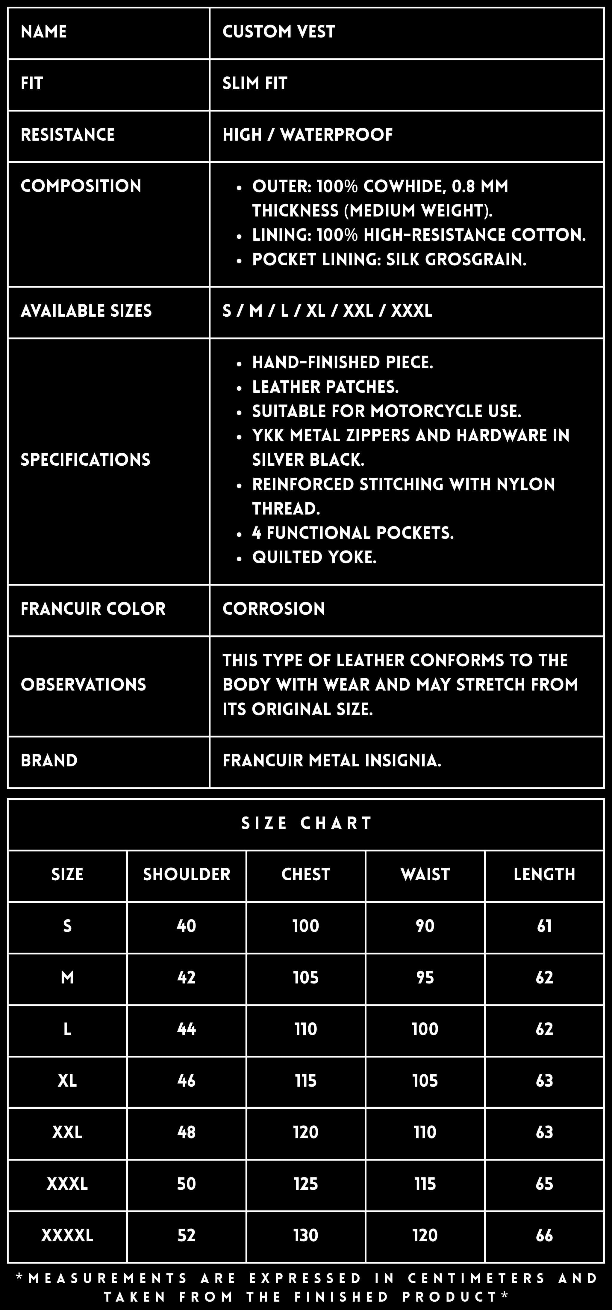 TECHNICAL SPECIFICATION SHEET CORROSION CUSTOM LEATHER VEST  FRANCUIR